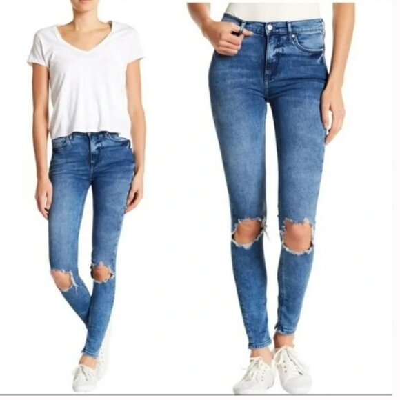 We The Free Busted Knee Skinny Denim Distressed High Waist Jeans Size 27 - Picture 1 of 10